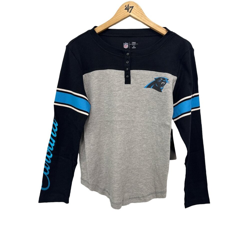 NFL Long Sleeve Waffle Knit Tee Womens M Panthers Gray Cotton Blend College NEW
